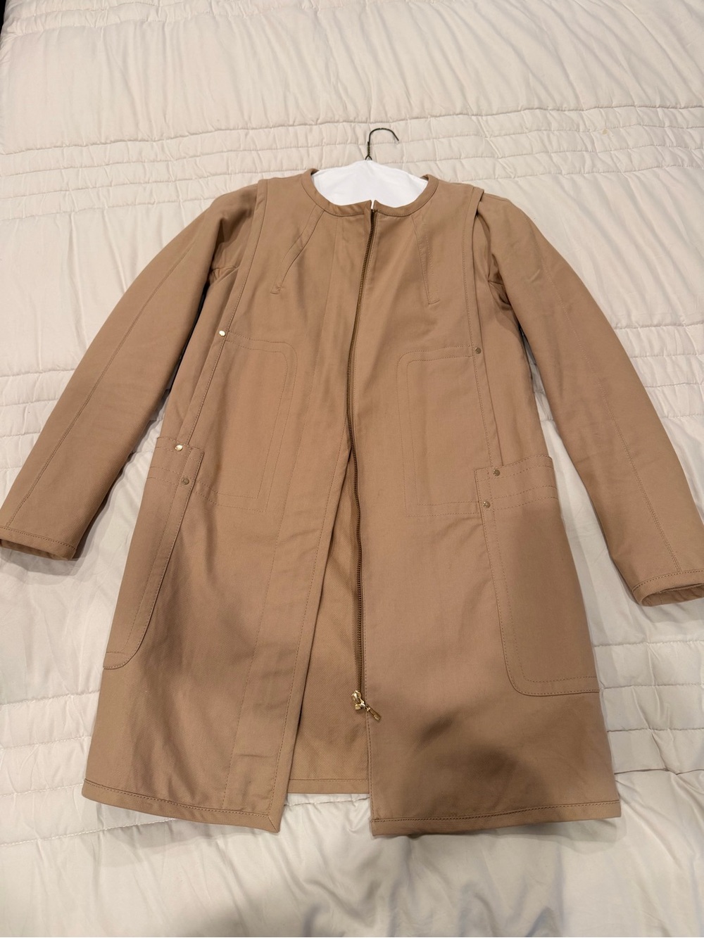Mango Tan Longline Zip-Front Trench Coat